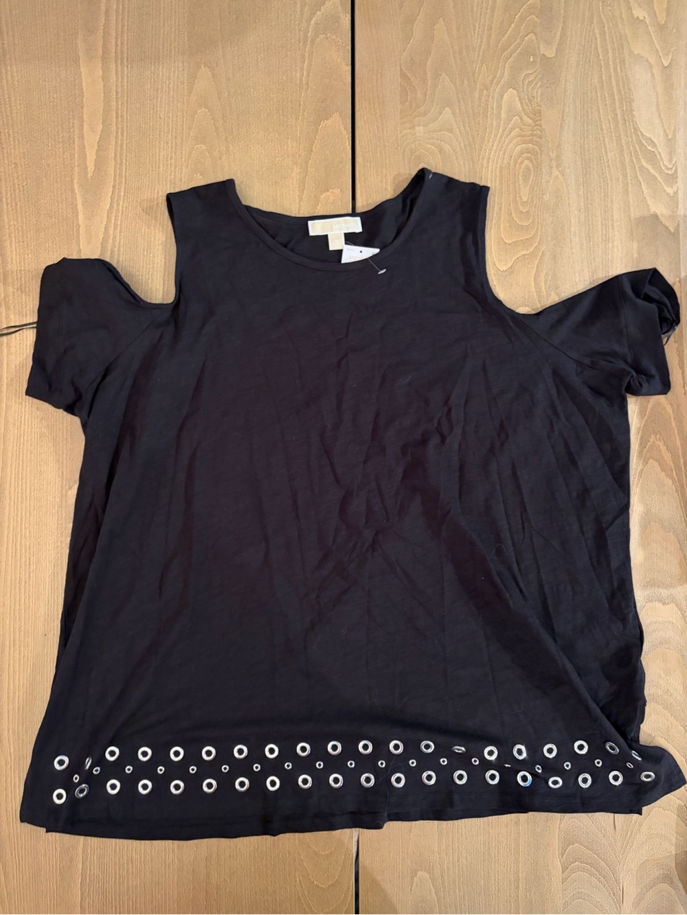 Michael Kors Women Top Cotton Cold-Shoulder Silver Grommet Hem Plus Sz 3X NEW .
